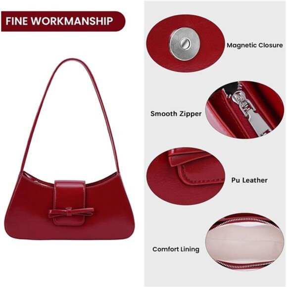 Small Shoulder Bag for Women Y2k Mini Hobo Handbag Cute Bow Faux Leather Purse - Picture 4 of 7